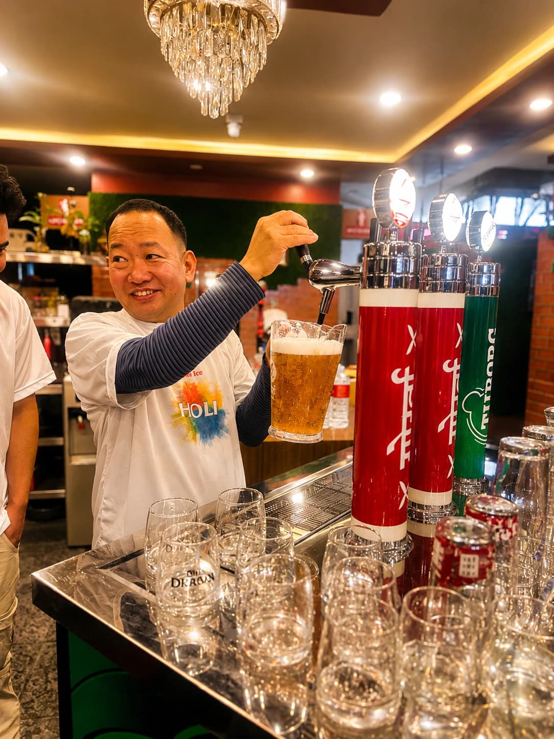 Draft beer pour at the bar